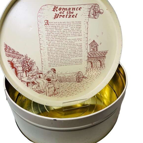 Quinlan’s Tin Vintage Romance Of The Pretzel 12” Tin Container W Floral Design - Picture 3 of 15
